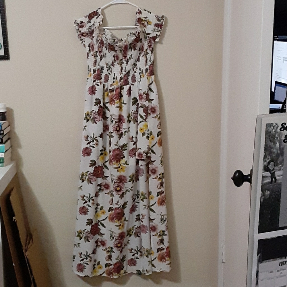 j for justify floral romper with a maxi dress